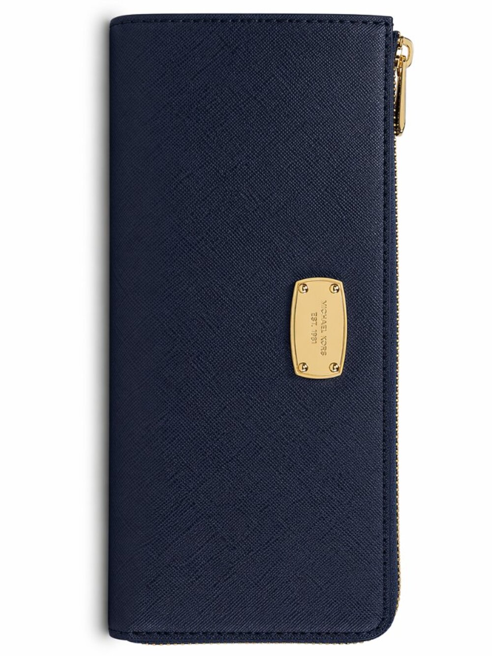 Michael Kors Navy Saffiano Zip-Around Wallet with Gold Plate